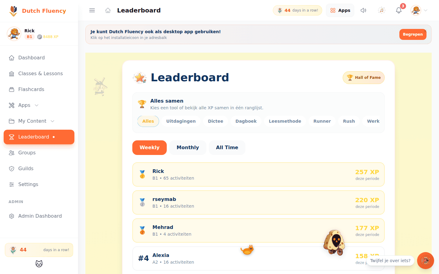 Dashboard leaderboard view