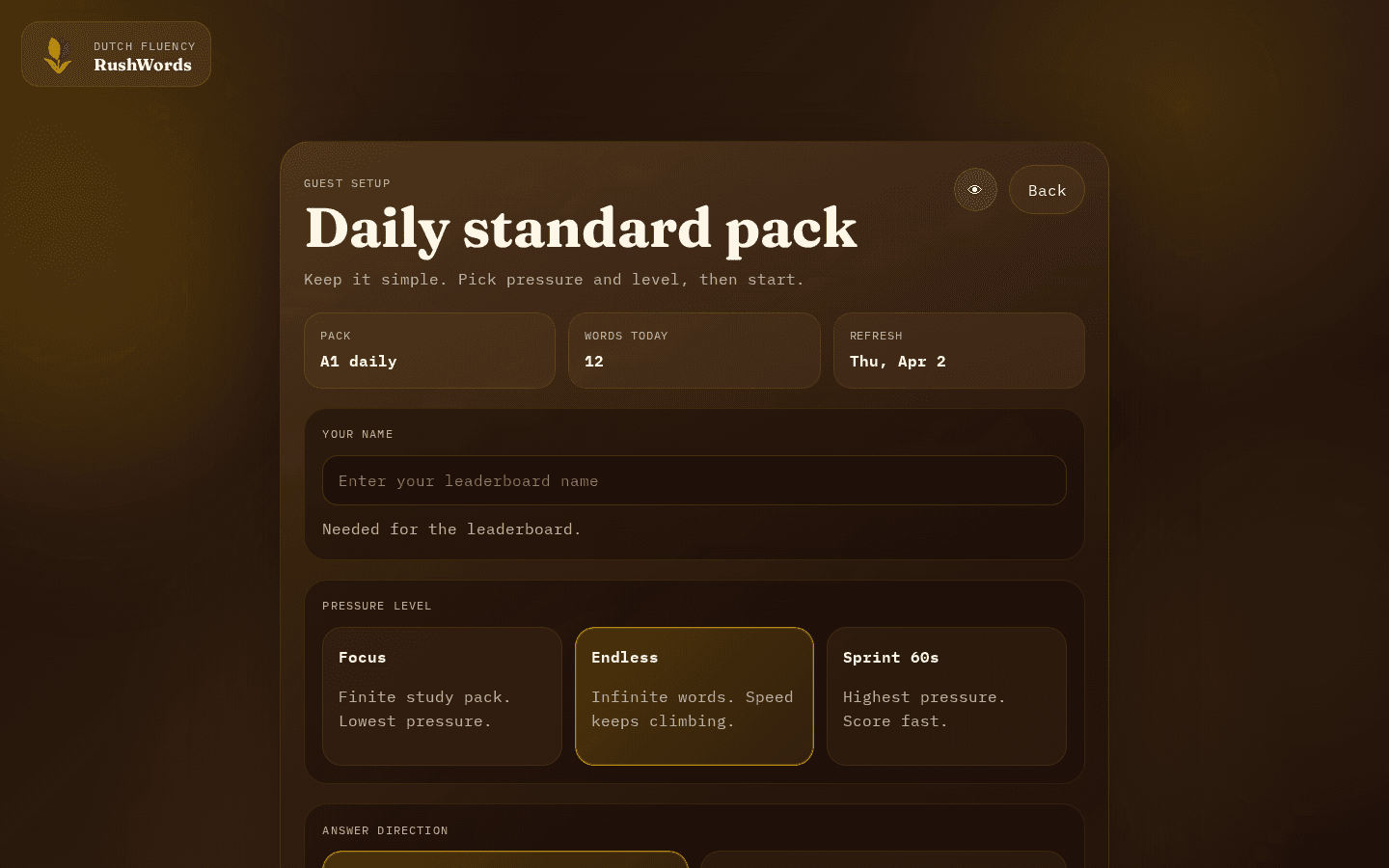RushWords — 60-second Dutch word-rush