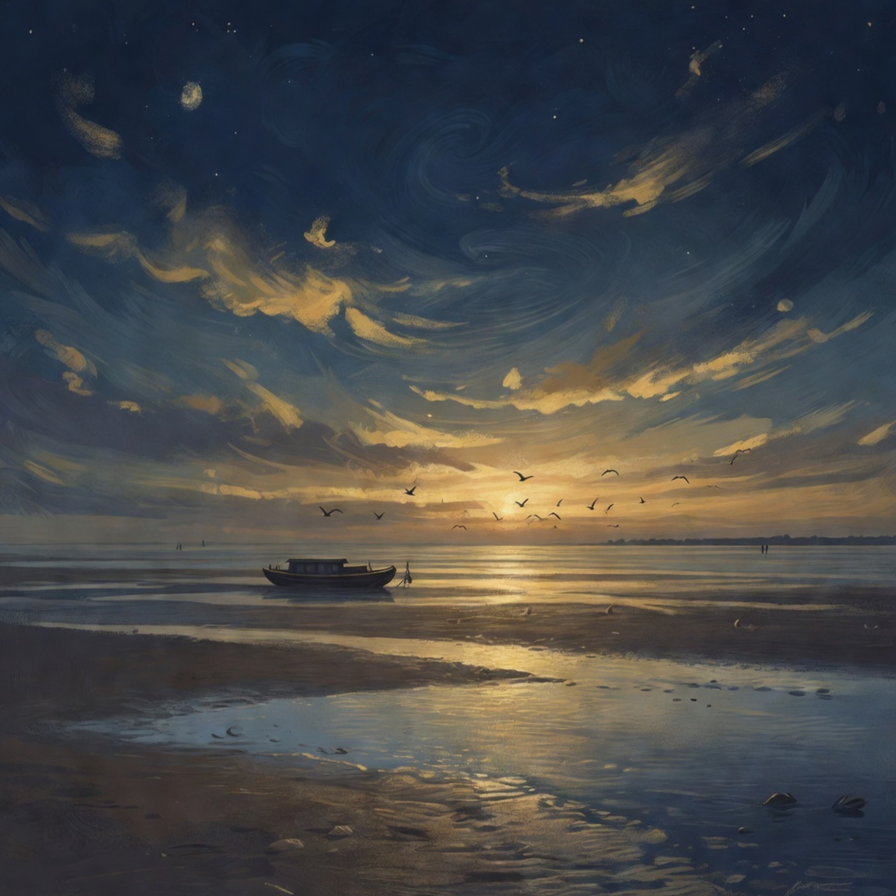 De Waddenzee bij zonsondergang
